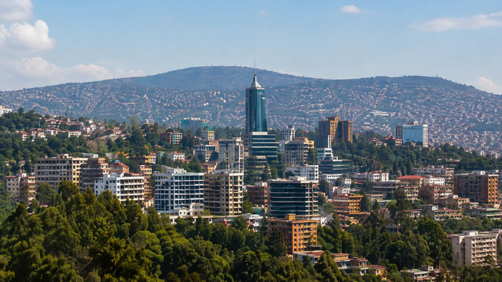Kigali skyline surrounded by Rwanda’s green hills